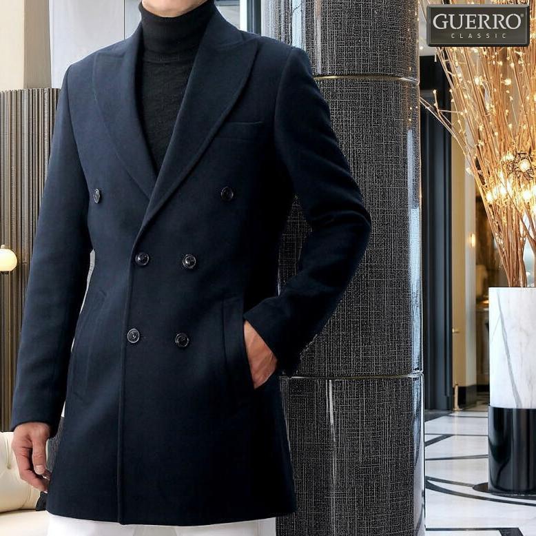 チェスターコート ダブル ハーフコート 紺 メンズ ビジネスコート