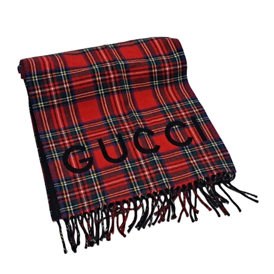 GUCCI（グッチ） 新品同様 マフラー ロゴ タータンチェック チェック