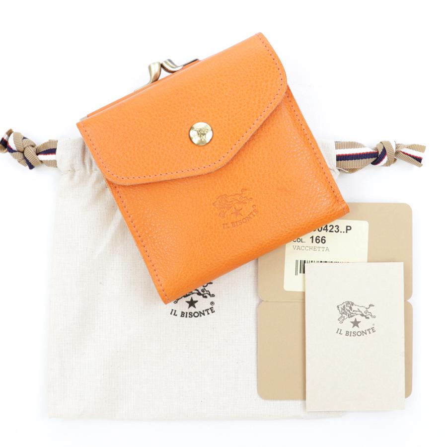 イルビゾンテ 財布 二つ折り がま口 IL BISONTE レザー 本革 オレンジ