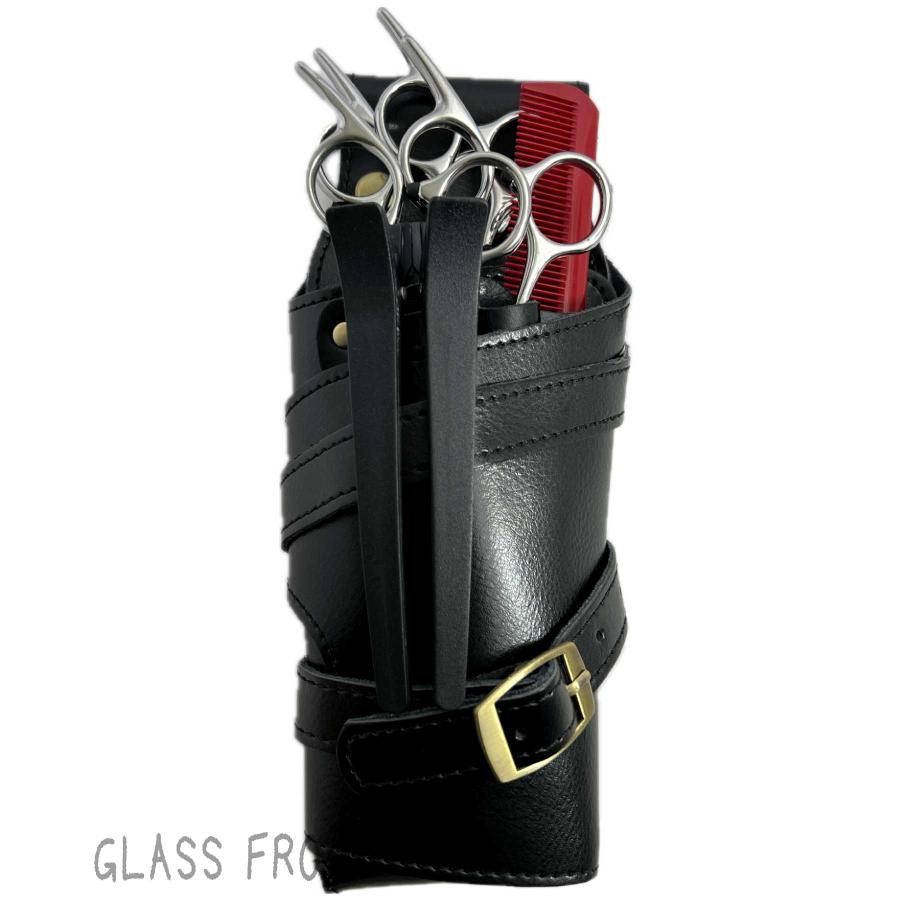 本革シザーケース スリムタイプ 本革ベルト付 送料無料 ハサミ5丁 美容