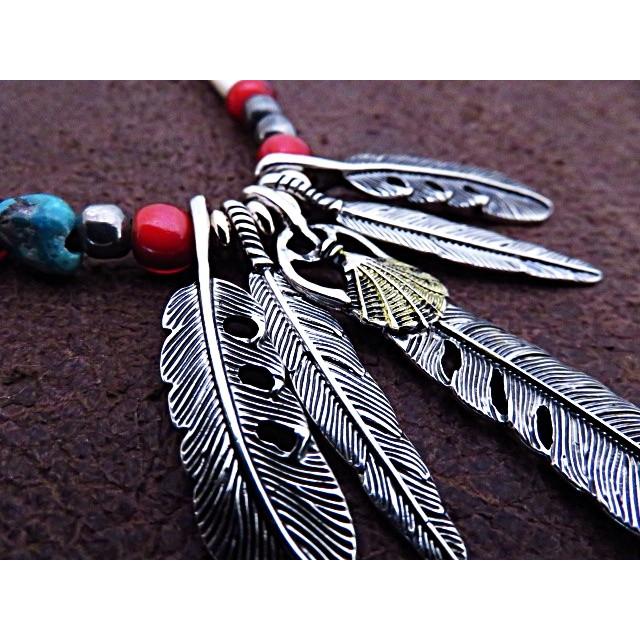 フェザー ネックレス ターコイズ ビーズ シルバー 色 インディアン