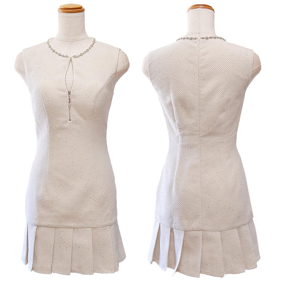 キャバ ドレス ジップアップ ツイード ミニドレス ビジュー 襟付き