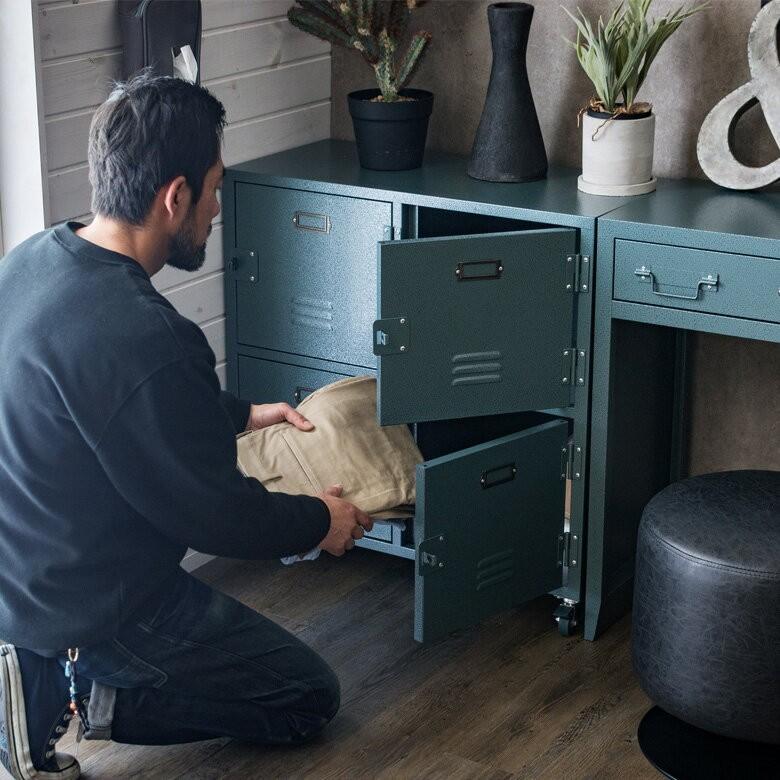 キャスター付き 収納 キャビネット 2段2列 スチール製 スチールワゴン