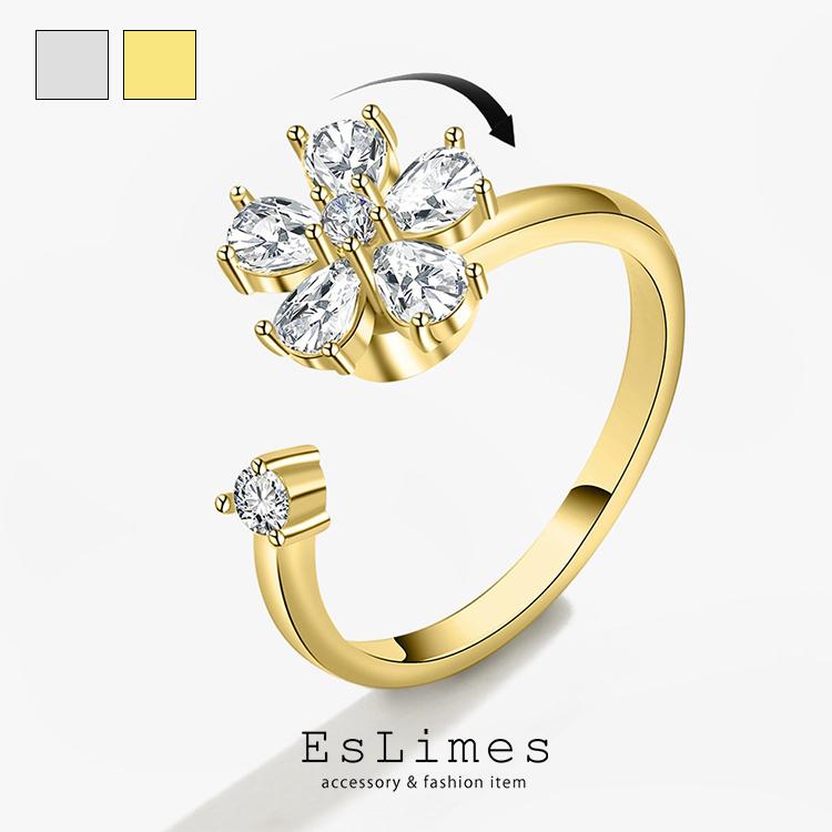 指輪 レディース お花 ダイヤリング フラワー 回る サイズフリー