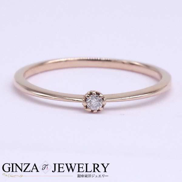agete アガット K10 ピンクゴールド リング ダイヤモンド 0.03ct 極細
