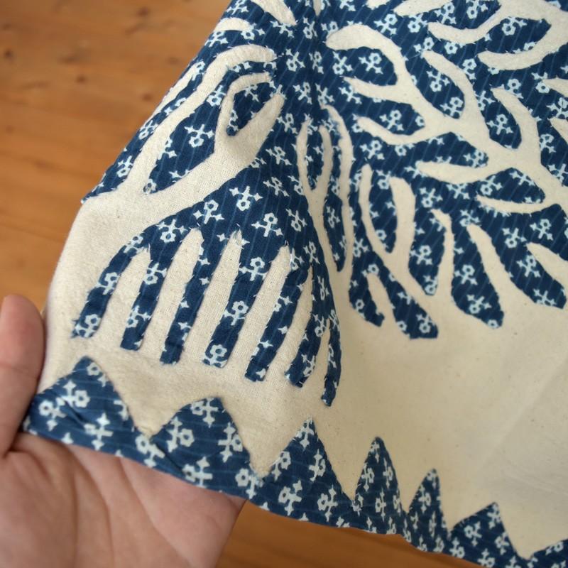 マルチカバー ハンドメイド 刺繍 150×225cm ブルー パッチワーク 手