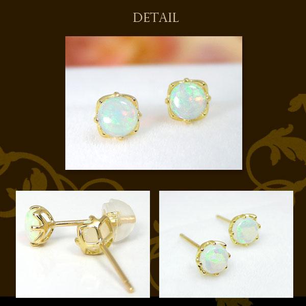 オパール ピアス 4mm 18k K18YG 18金 エチオピア産 イエロー ゴールド