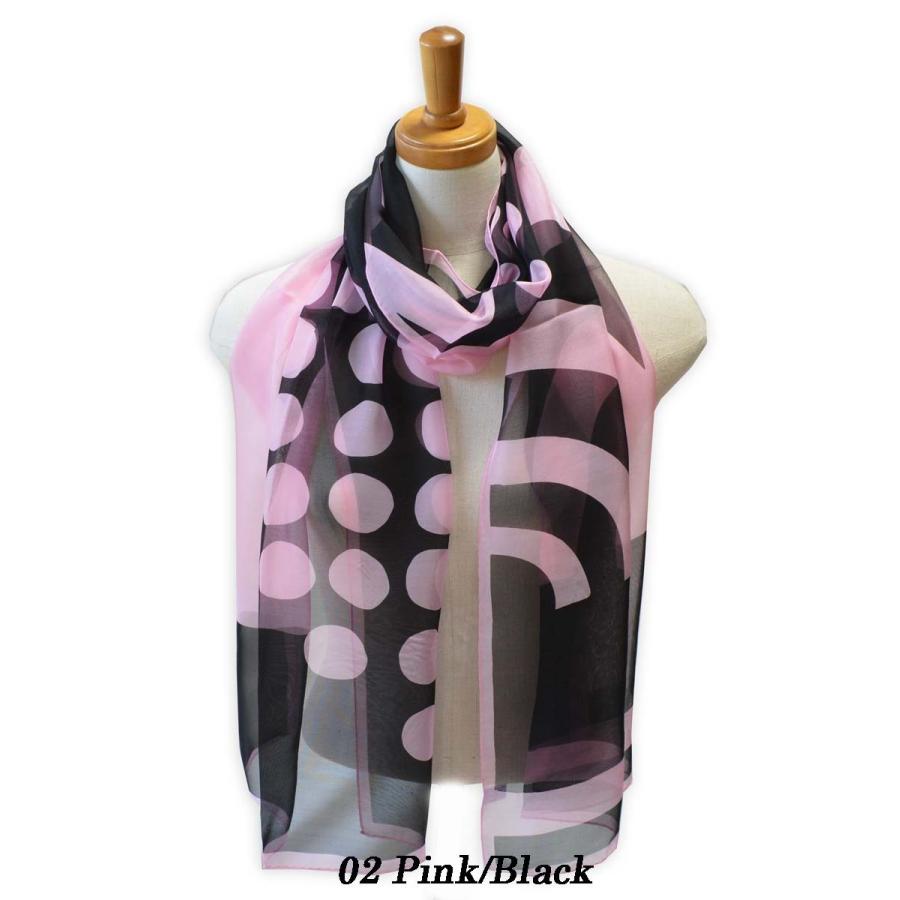 シルク100% シフォン レディース ロングスカーフ ストール 水玉幾何学