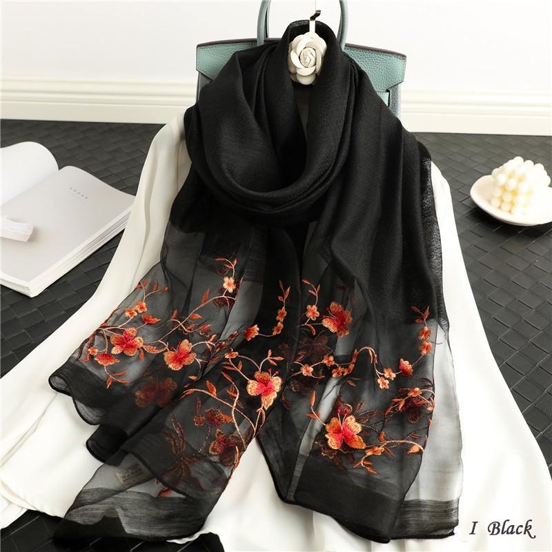 ストール 花柄刺繍シルクウール大判ストール 刺繍 レディース 春 夏 春