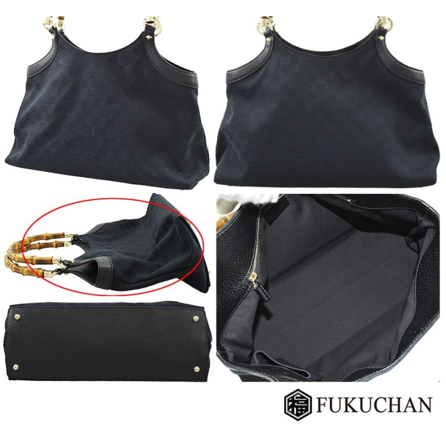 バンブー GUCCI グッチ GGキャンバス トートバッグ ブラック×シルバー