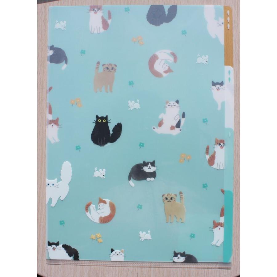 ミドリカンパニー3ポケットクリアファイルホルダー A4 ( ネコ柄A