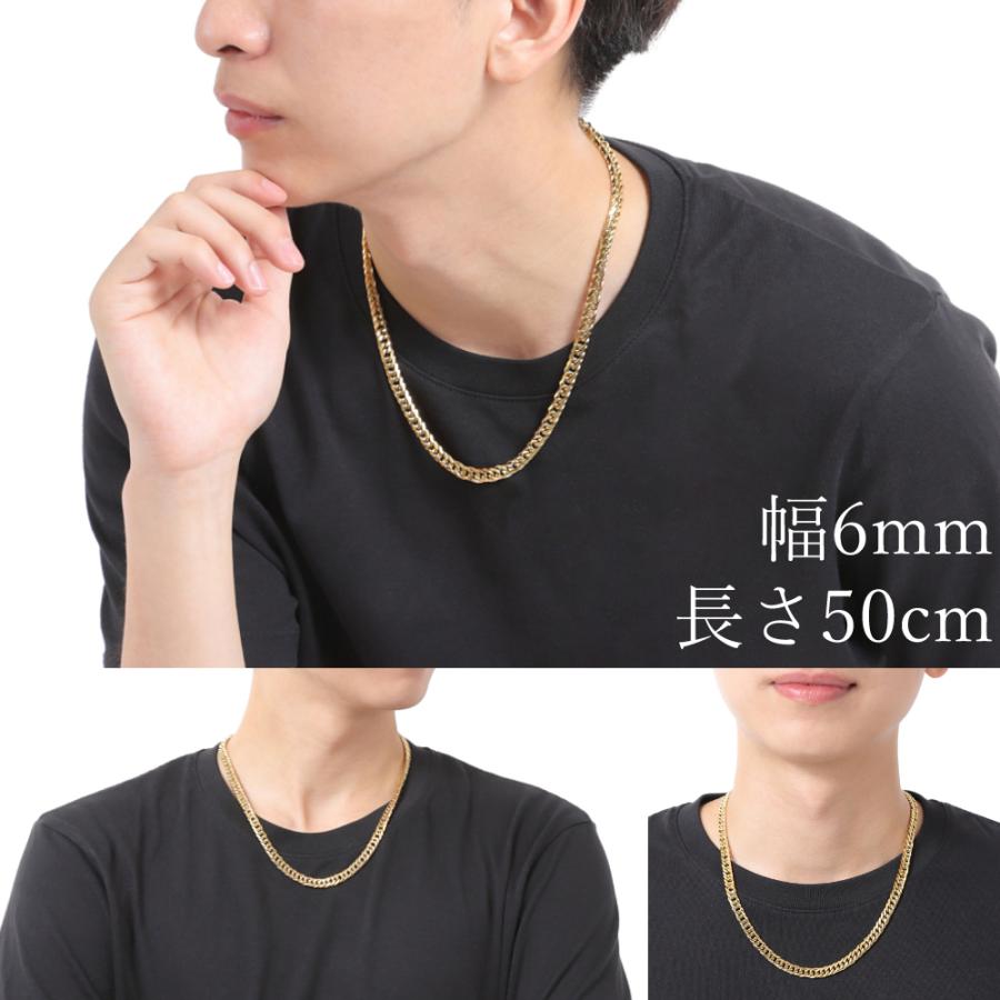 ステンレス ダブル喜平 ゴールド ネックレス 鏡面仕上げ 6面カット 中