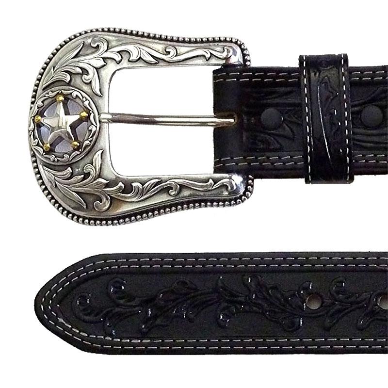 レザーベルト 革 ベルト コンチョ ウエスタンベルト 黒 ブラック