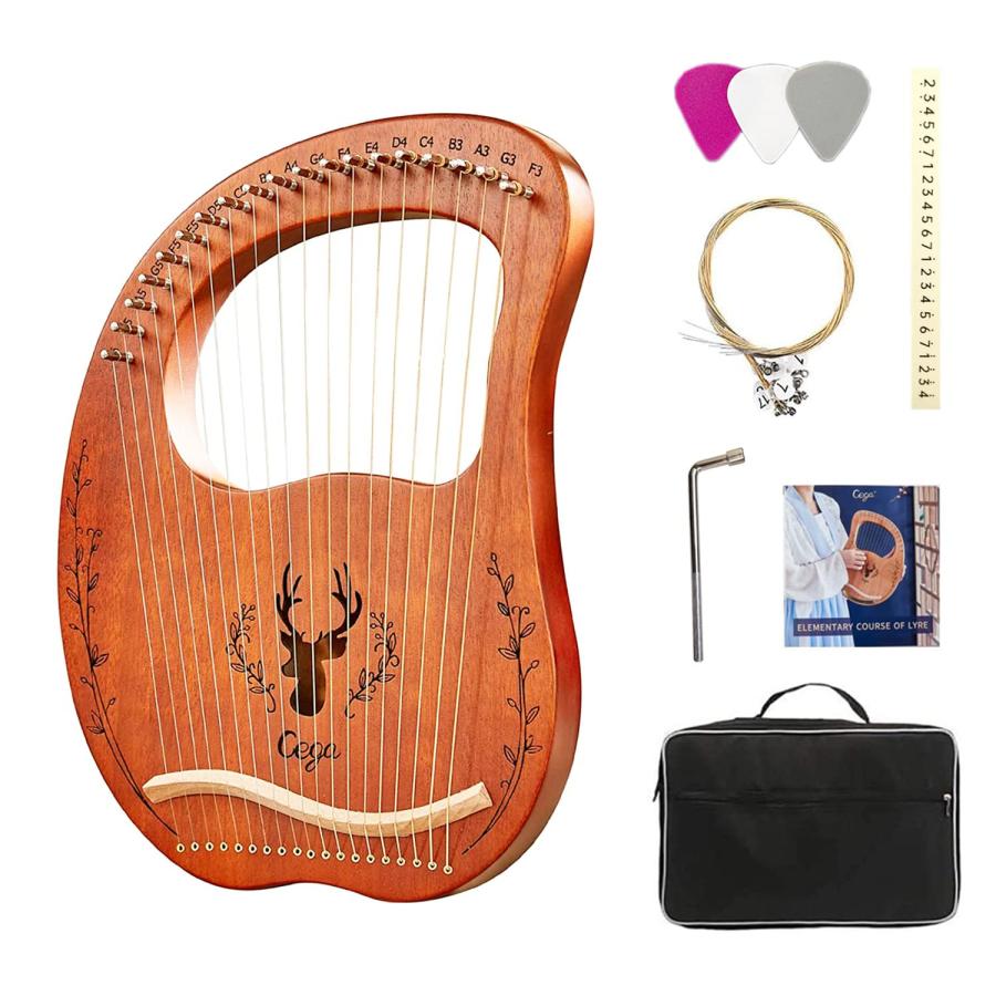 竪琴ハープ 19弦木製 ライアーハープ ハープセット Lyre Harp メタル