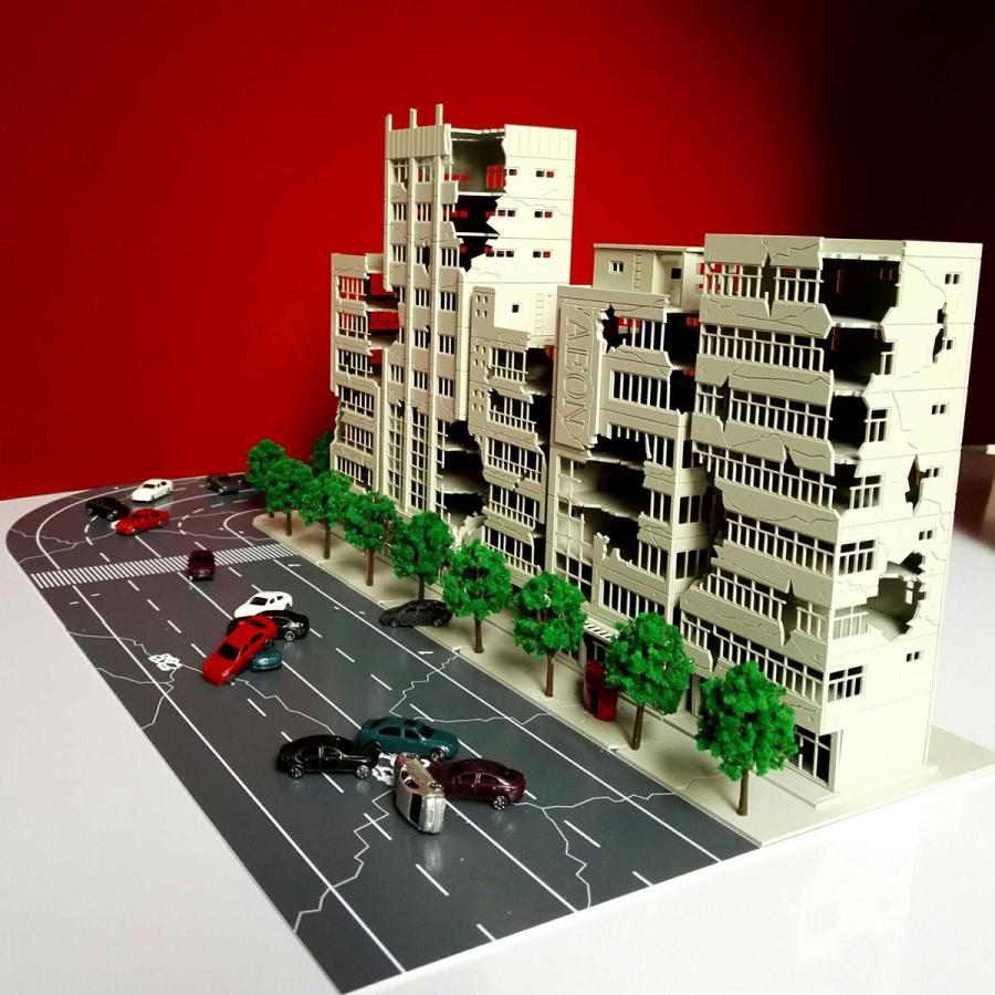 ジオラマ ストラクチャー 鉄道模型 建物 廃墟ビル 道路 樹木 ミニカー