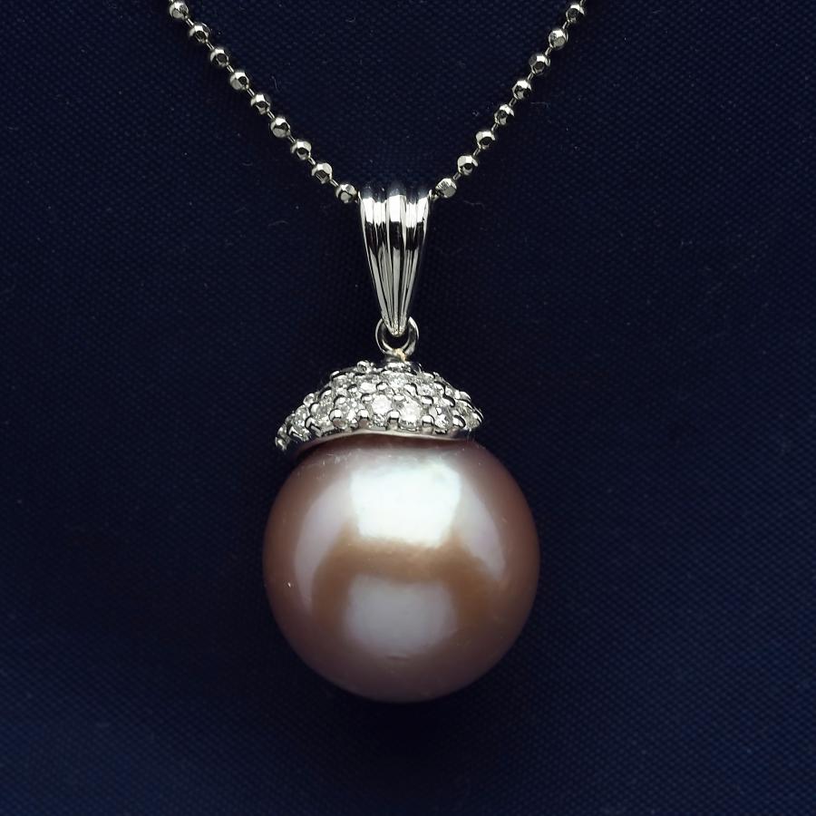 プラチナ900 有核淡水真珠 ペンダントトップ 天然ダイヤモンド付き