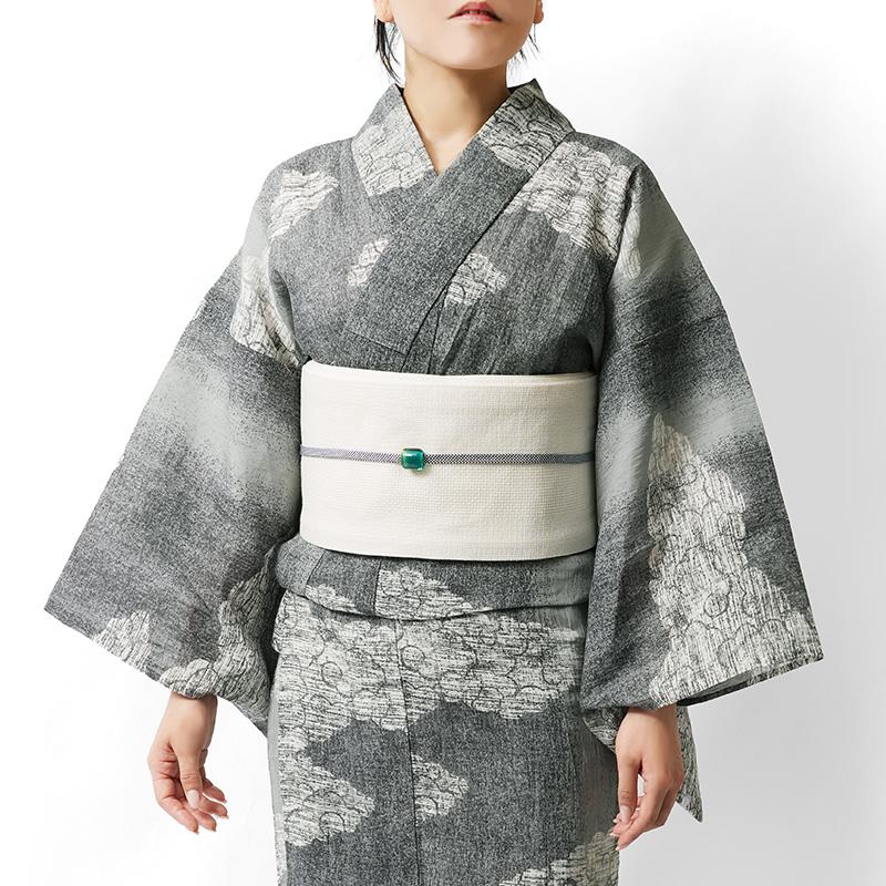 浴衣 本麻 近江ちぢみ 瑞雲 グレー レディース 吉兆文様 古典柄 シック