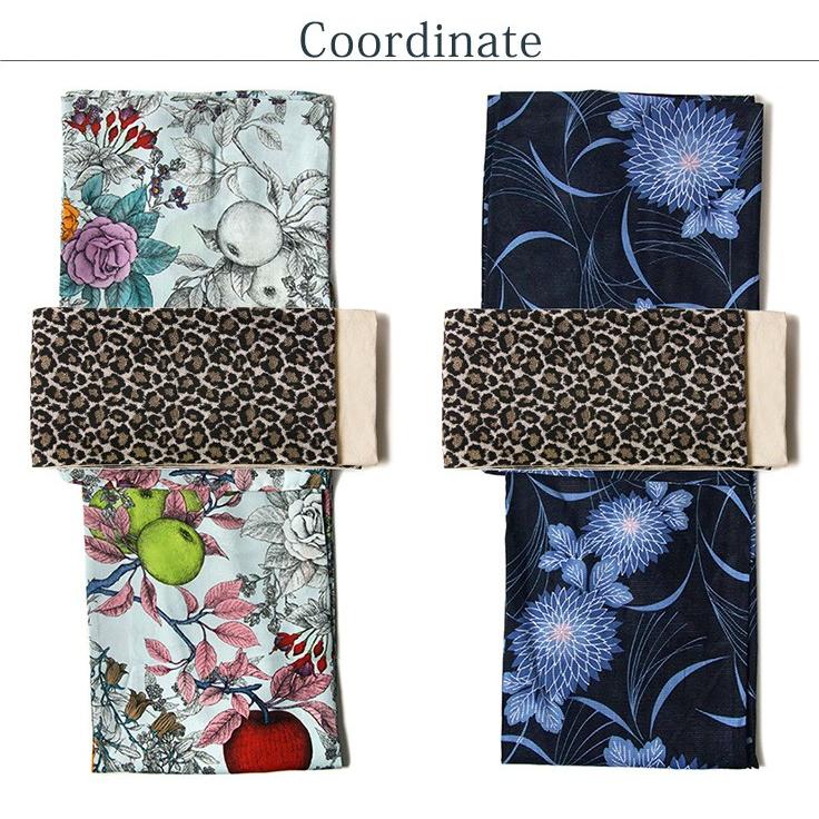 半幅帯 レオパード ゴールド ベージュ 金 豹柄 ラメ 日本製