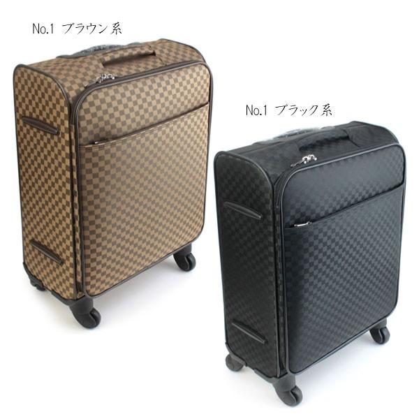 和装 キャリーバッグ 単品 ブラウン系千鳥格子柄 360℃回転 四輪 34L