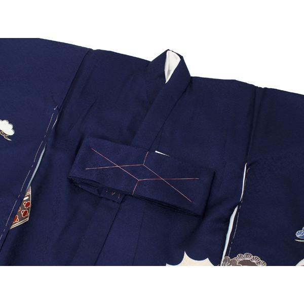 お宮参り 産着 男の子 紺 兜 扇 束ね熨斗 着物 長襦袢 セット 古典