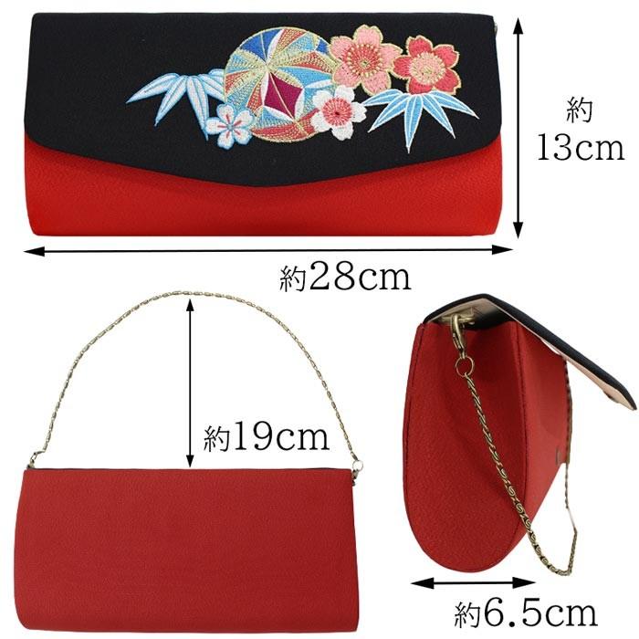 IKKO 振袖用 バッグ 単品 桜鞠 黒赤白色 刺繍 ブランド 成人式 卒業式