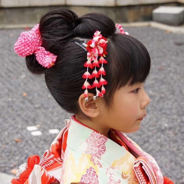 七五三 髪飾り 正絹 かのこ 綿入り 赤 ピンク 水色青紫色 日本髪