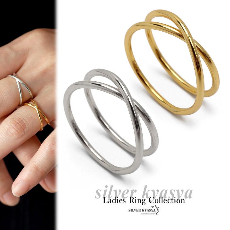 シルバー925 クロスリング ノットリング 交差リング gold 18KGP silver