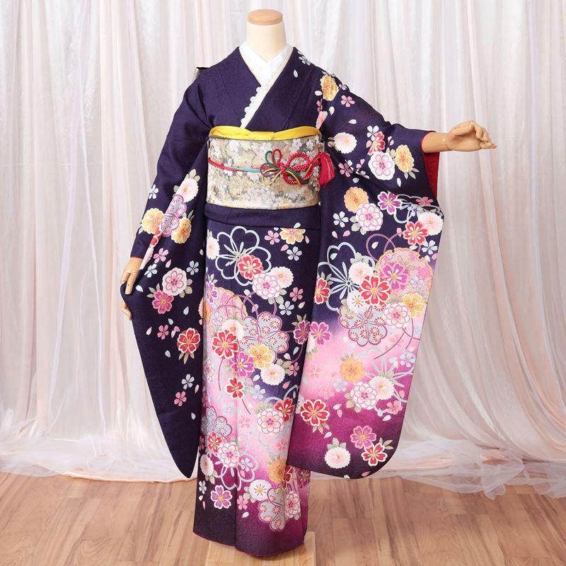 振袖レンタル 成人式 フルセット 1月 振袖 レンタル 紫 桜 花 古典 NR