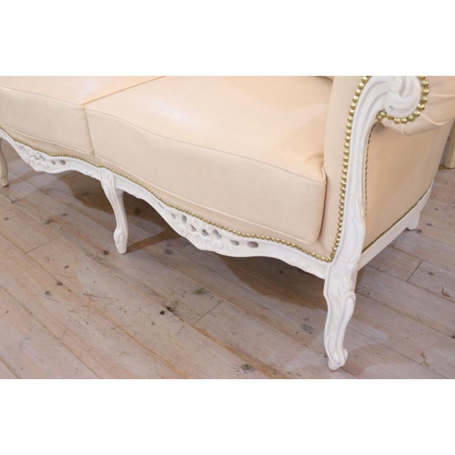 イタリア 2人掛け ソファ ピンクレザー 合皮 ホワイト 猫脚 2人用 2P