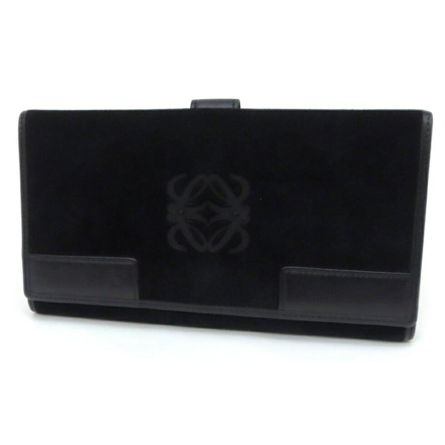 LOEWE（ロエベ） 長財布 アナグラム 黒 レザー×スエード 【中古