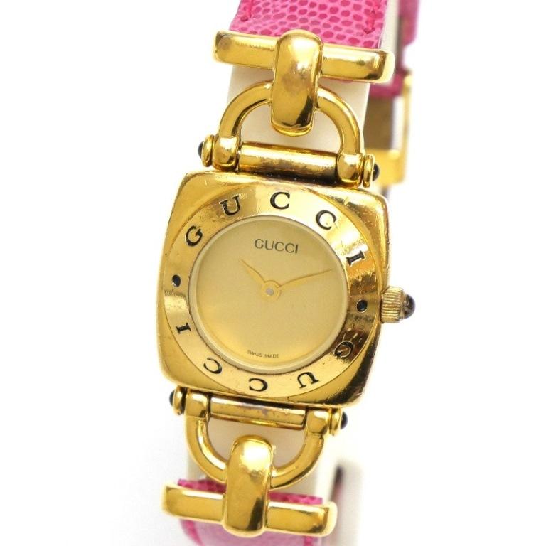 GUCCI（グッチ） 腕時計 クオーツ ピンク革ベルト 6300L ゴールド盤
