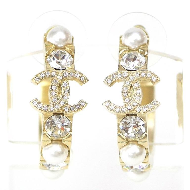 CHANEL（シャネル） フープピアス フェイクパール×ラインストーン 21K