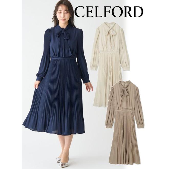 CELFORD（セルフォード） ボウタイプリーツワンピース 23秋冬