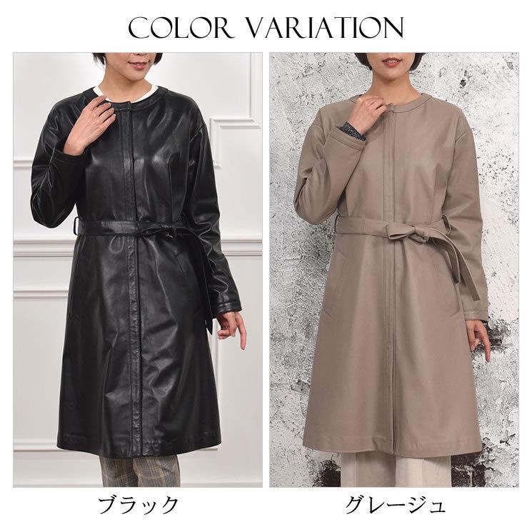 Merfirge 爆買 ノーカラーコート ラム レザー ロングコート 本革 本皮