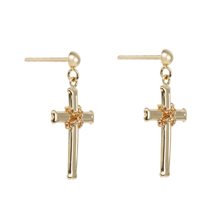 18金 ピアス 十字架 クロス ゴールド 両耳 レディース メンズ