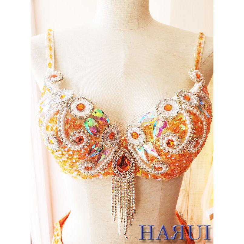 ベリーダンス 衣装 ブラ ベルト パール しずく 上下2点 セット