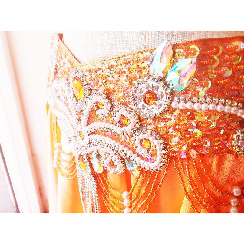 ベリーダンス 衣装 ブラ ベルト パール しずく 上下2点 セット