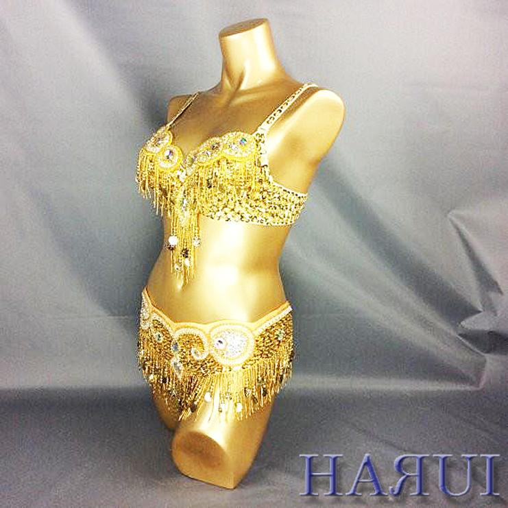 ベリーダンス 衣装 ゴールドビーズ ブラ ベルト 2点セット ゴールド