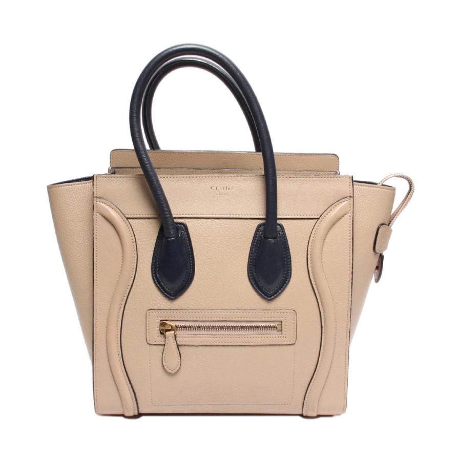 セリーヌ レザーハンドバッグ バイカラー ベージュ ネイビー系