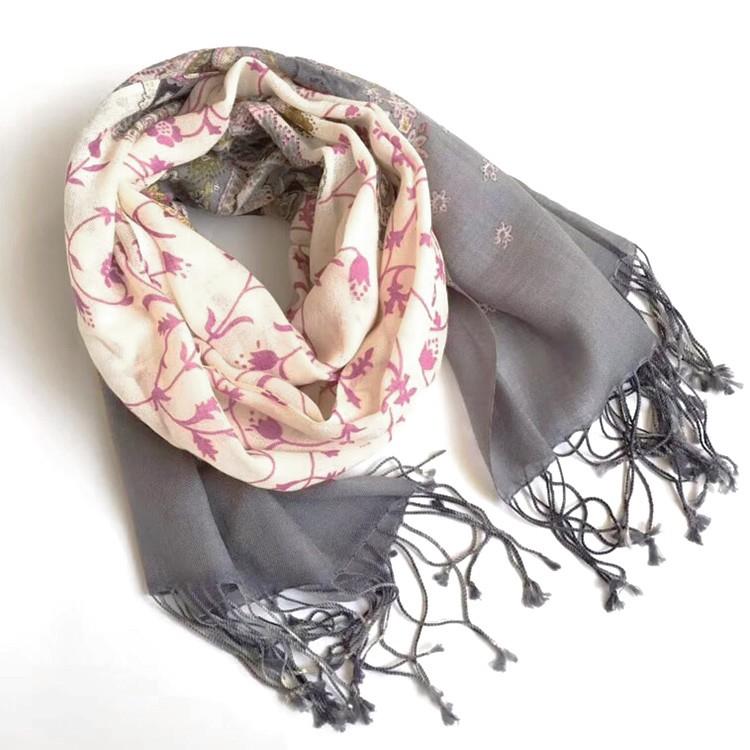 ストール レディース 大判 花柄 ウール100% 薄手 春 夏 秋 冬 ショール