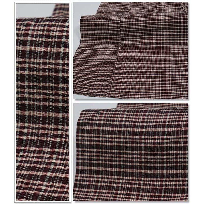 リサイクル つむぎ 夏物 夏着物 格子柄 緯双絣 赤茶身丈145cm 裄62cm M