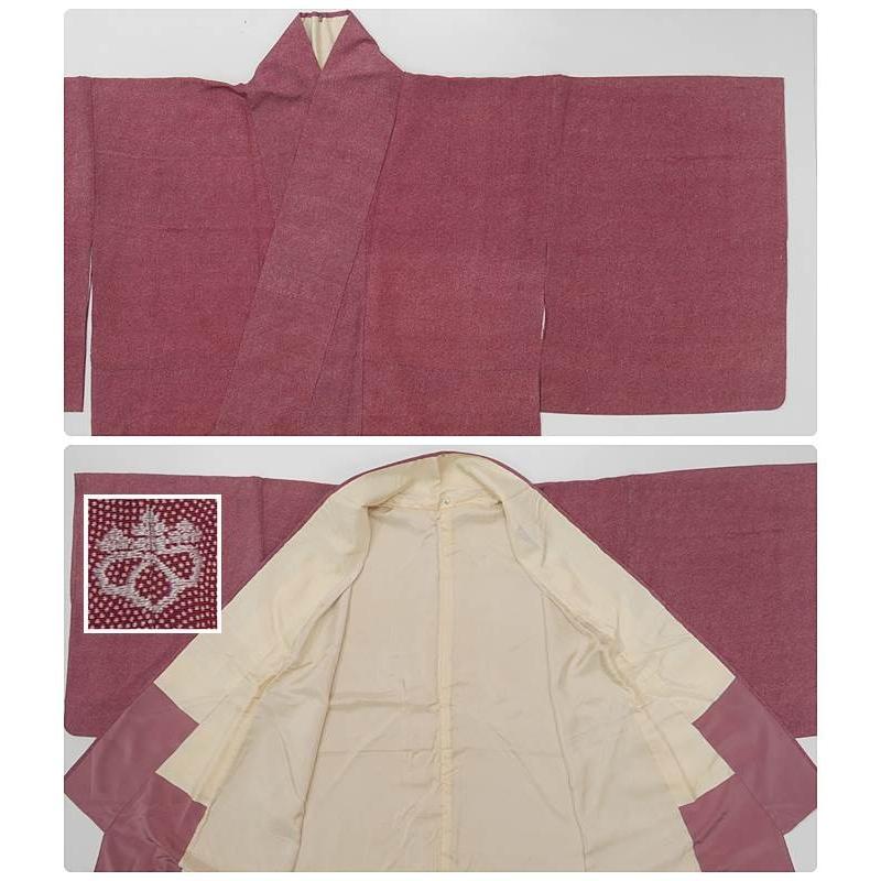 江戸小紋袷 サメ小紋」リサイクル江戸小紋 絹 臙脂色 鮫小紋袷 身丈