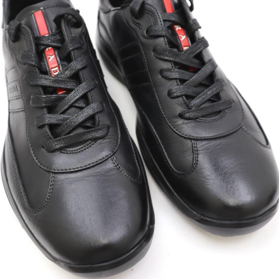 プラダスポーツ レザーローカットスニーカー メンズ 6 黒 美品 ロゴ