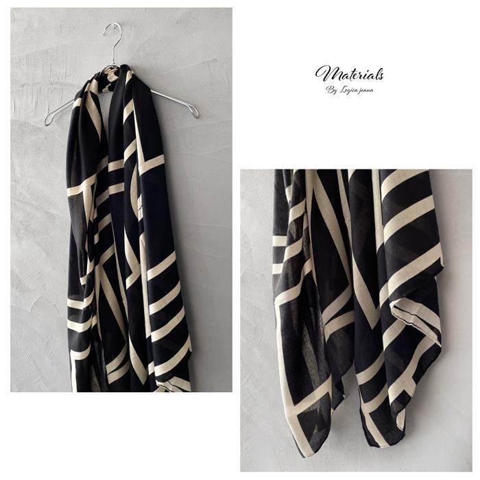ストール レディース 大判 薄手 モノトーン 幾何学 ブラック 巻き方