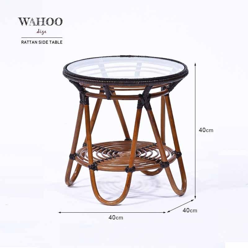 ラタンガラス テーブル 40cm幅 ガラステーブル サイドテーブル 籐家具