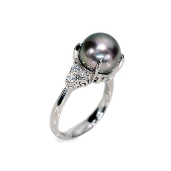 黒蝶真珠/パール リング/指輪 10ミリ位 プラチナ900 PT900 ピンクと紫