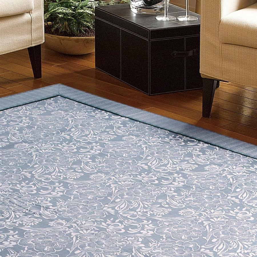 ラグ 2畳 洗える 185×185cm （ミラBL） アンティーク ブルー 花柄