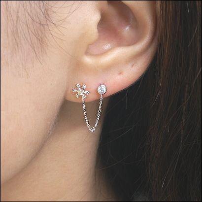 ピアス K14WG 2ホール キュービックジルコニア ※片耳用 2穴用ピアス