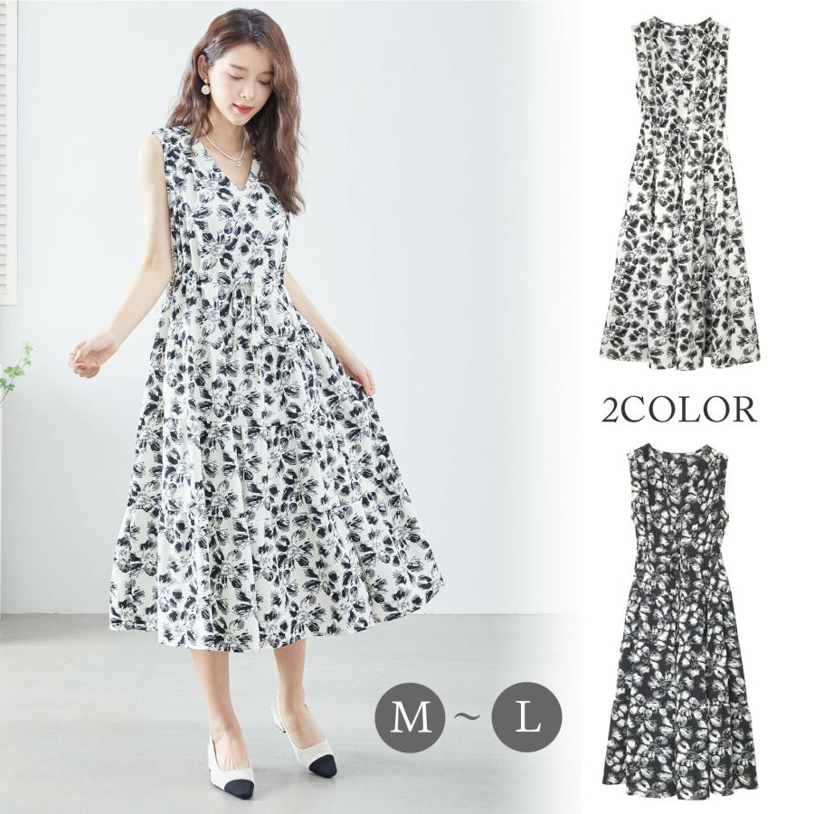 ワンピース ロング レディース きれいめ 夏 40代 花柄 Vネック