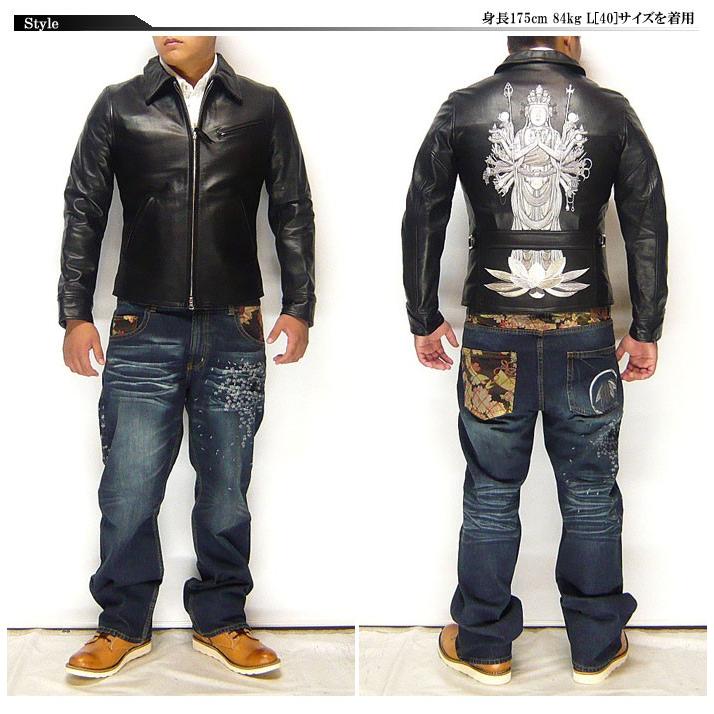 花旅楽団[ハナタビガクダン] 千手観音刺繍 襟付 和柄 レザーライダース